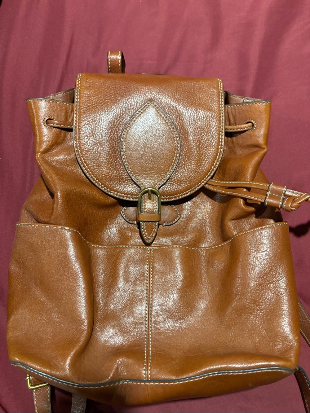 Fossil Brown leather drawstring Backpack
